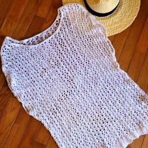 J Jill Cotton Linen Blend Size 1x XL Tunic Shirt Top Blouse White Sweater Woven